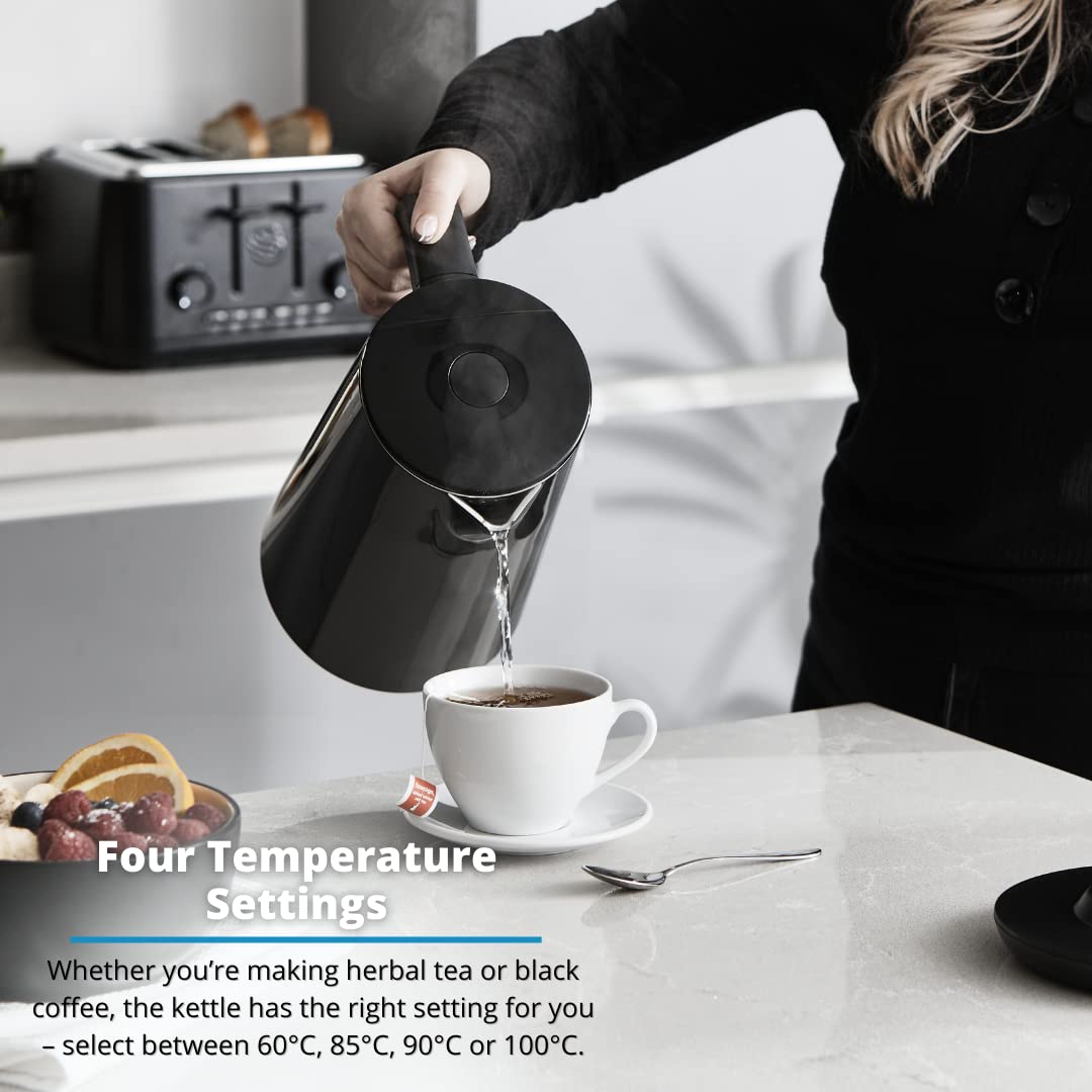Swan Alexa Hervidor Agua Eléctrico Inteligente WIFI Smart Kettle 1,5L, Inalámbrico, Pantalla LED Táctil, Función Mantener Caliente, Pared Aislada Acero Inoxidable, 1800W, Negro, SK14650BLKN
