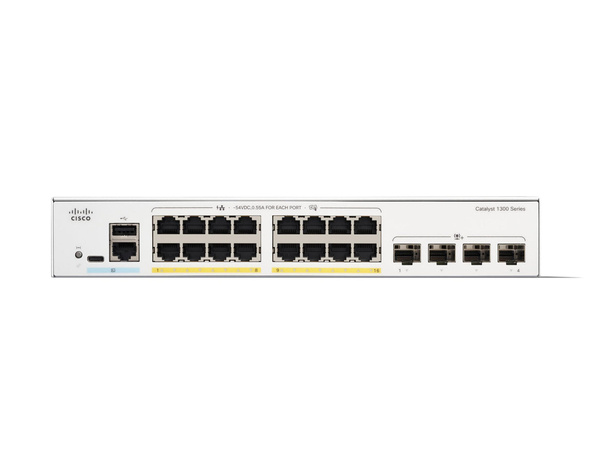 Cisco Switch administrado Cisco Catalyst 1300-16P-4X, GE de 16 Puertos, PoE, SFP+ GE 4x10, protección Limitada de por Vida (C1300-16P-4X)