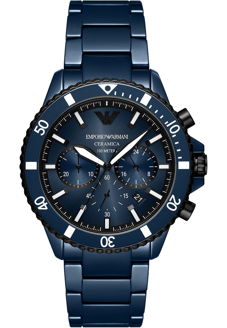 Emporio Armani Reloj Análogico-Digital para Hombres de Automático con Correa en Poliéster AR70009, Azul