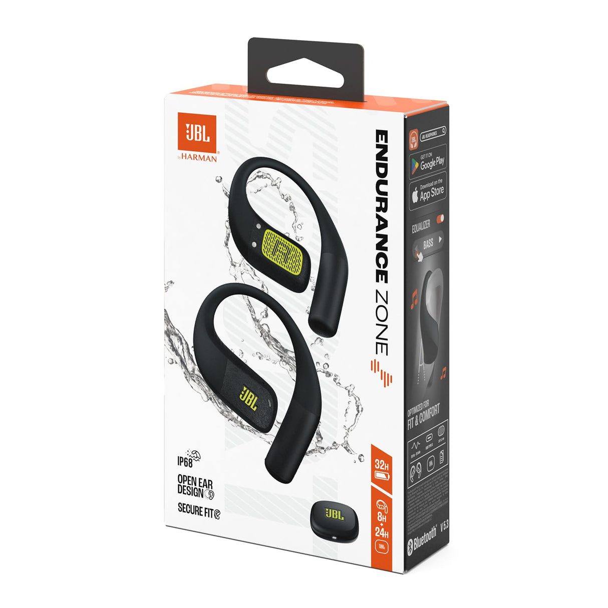 JBL Endurance Zone Auriculares Deportivos inalámbricos Abiertos True Wireless, diseño ergonómico de Gancho, OpenSound, 32 h de autonomía, Resistencia IP68, Google Finder, Negro/Verde