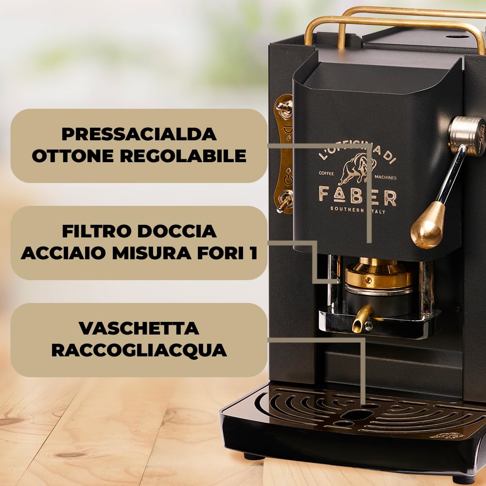 Máquina de café Faber Pro Total Deluxe acabados en latón a monodosis de papel Ese 44 mm