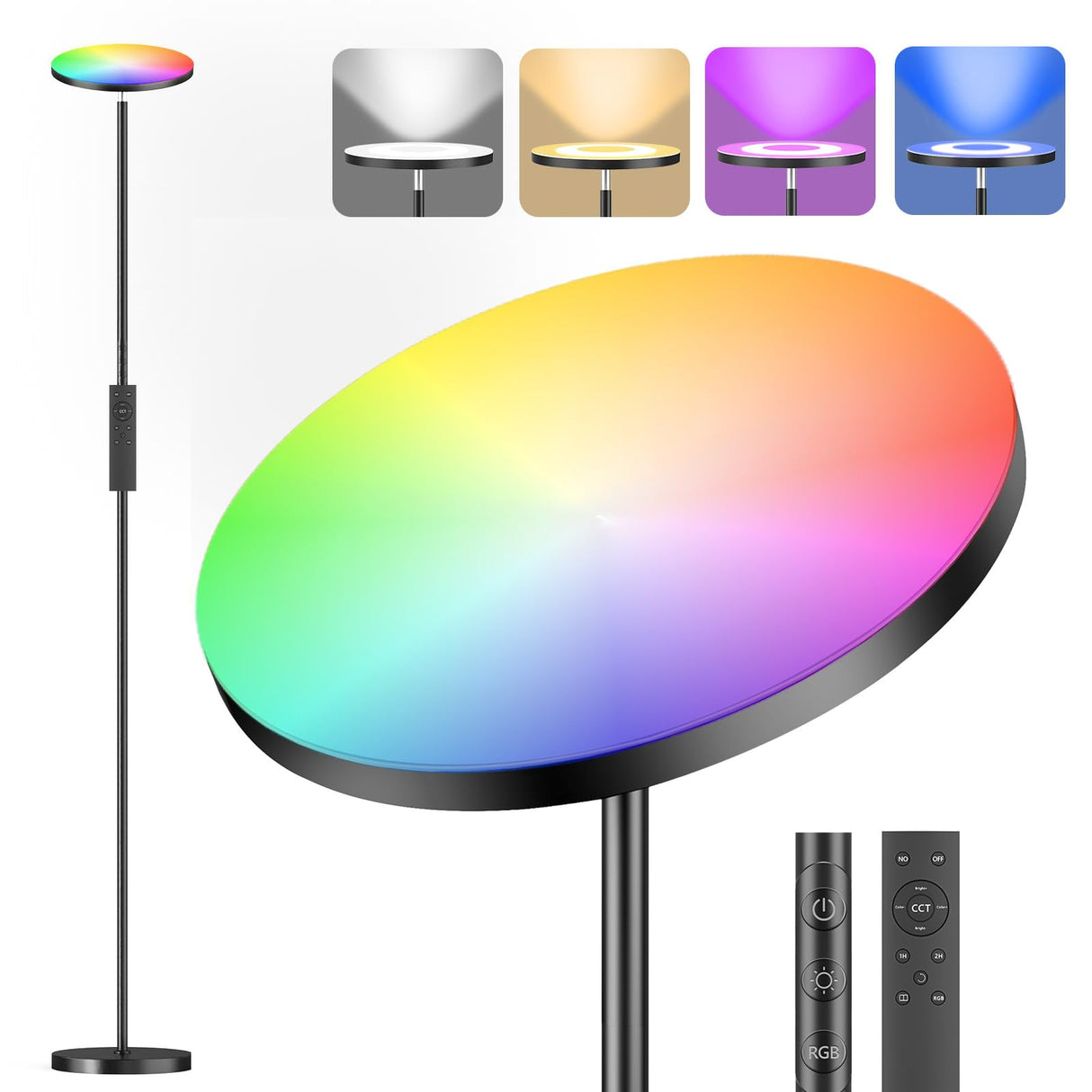 YICAIZI Lámpara de Pie LED Regulable de 42W, Lamparas de Pie Para Salon Superbrillante de 4000 LM Para Sala de Estar Con Luz de Lectura, Ajuste de temperatura de color y brillo (36W RGB)