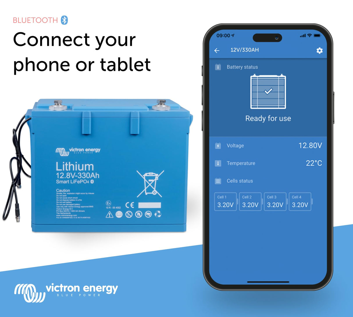 Victron Energy Smart 12.8-Voltios 330Ah Batería de Litio LiFePO4