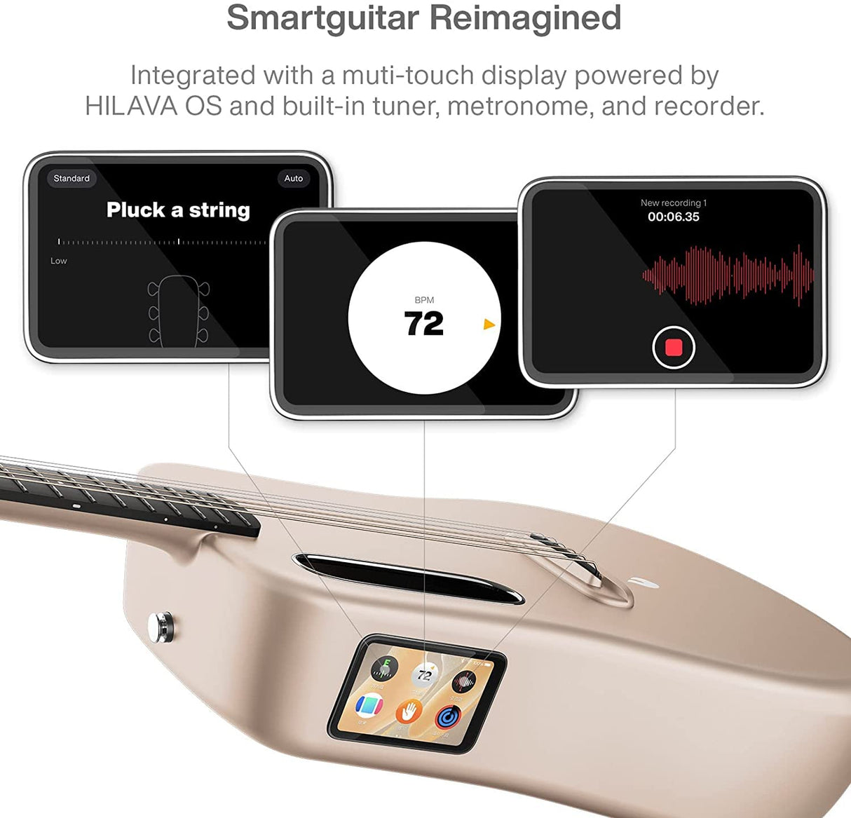 LAVA ME 3 Smart Guitarra 38 Pulgadas Guitarra Acústica de fibra de carbono con afinador, múltiples efectos de rendimiento, adecuada para principiantes, adultos (Piano Bag, Oro)
