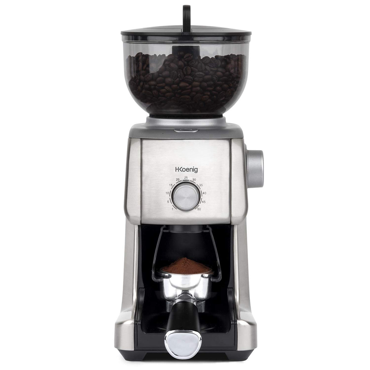 H.Koenig Molinillo de café eléctrico profesional GRD830, Trituradora pro, Sistema de molido cónico, 16 tamaños de molido, Potencia 130W, 400g, Molinillo extraíble, Cuerpo de aluminio, Fácil limpieza