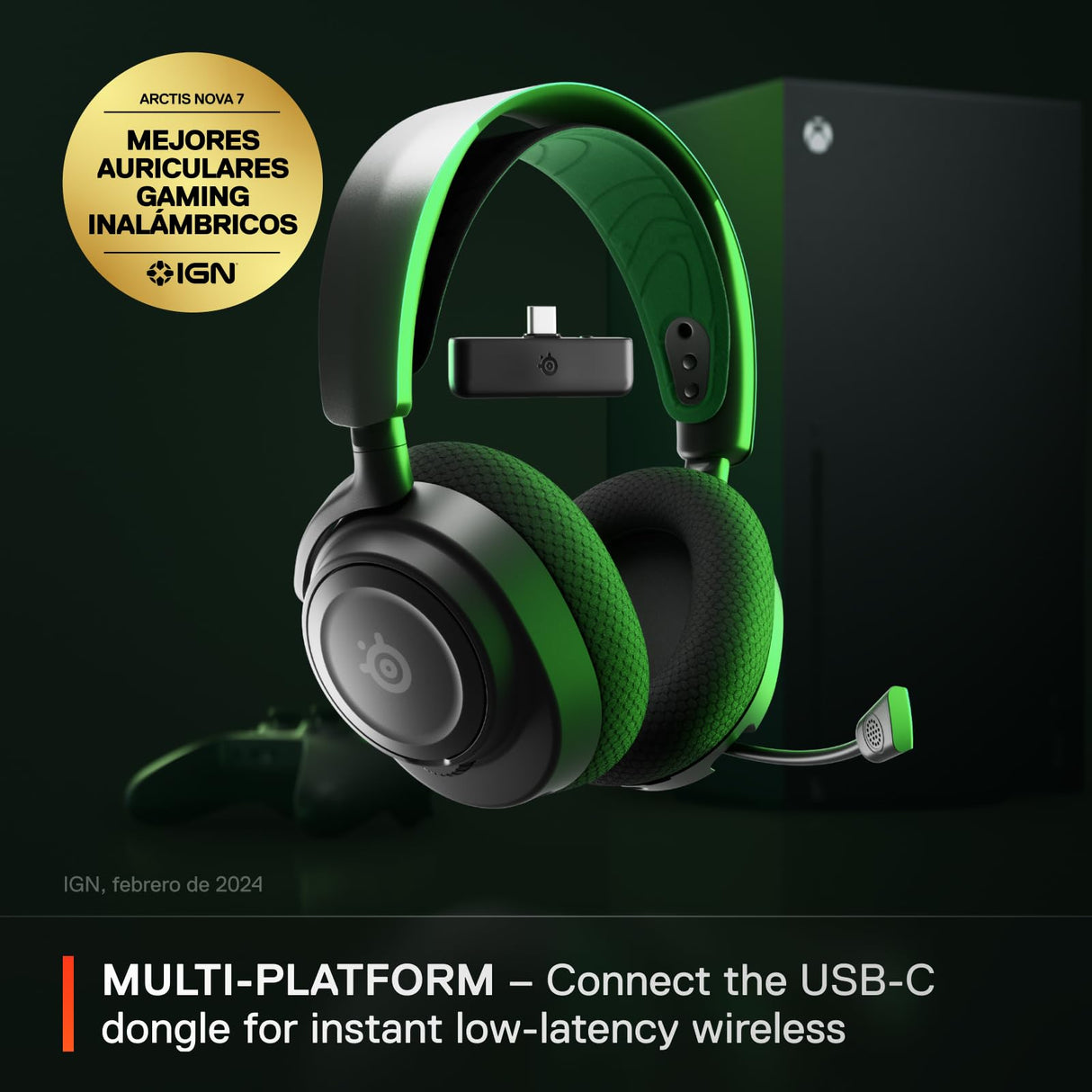 SteelSeries Arctis Nova 7X Wireless - Cascos Xbox Inalámbricos - Controladores magnéticos de neodimio - 2,4GHz + Bluetooth - 38h de batería - Micro ClearCast Gen2 IA - Xbox, PS5, PC, móvil