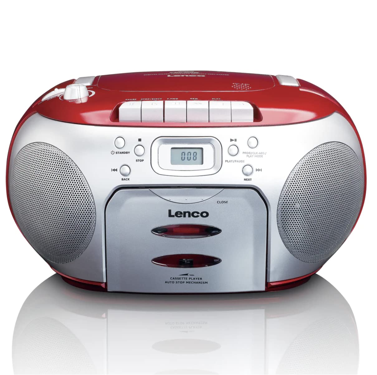 Lenco SCD-42 Rojo, Plata - Radio CD (FM, Jugador, CD,CD-R,CD-RW, Stop automático, Repetir, LCD, Rojo, Plata)