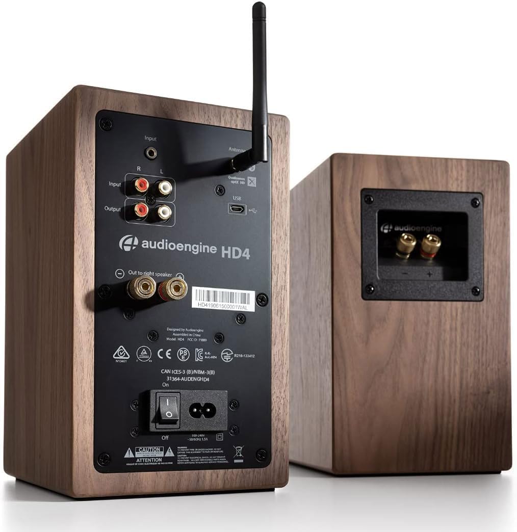 Audioengine HD4 Haut-Parleur Sans Fil Bluetooth | Haut-parleurs pour PC de Bureau, Enceinte Musicale pour la Maison aptX HD Bluetooth, d'Enceintes Stéréo de Bibliothèque Amplificateur Intégré (Noyer)