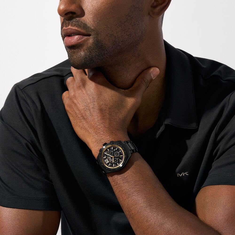 Michael Kors Reloj Accelerator 2 para Hombre, Movimiento cronógrafo de Cuarzo con Correa de Acero Inoxidable, Negro y Dorado