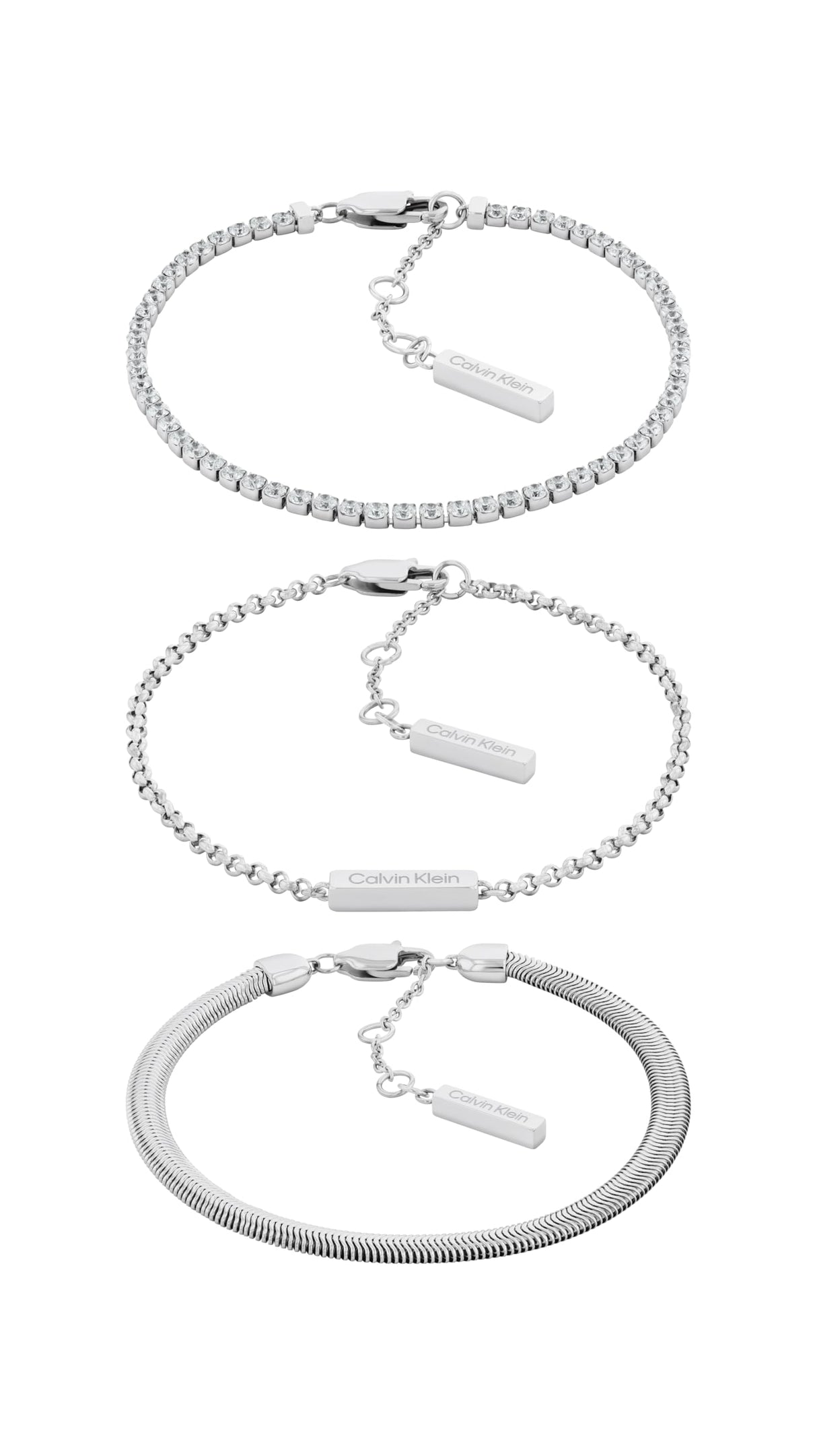 Calvin Klein Set de 3 Pulseras para Mujer Colección CK TRIO en Acero Inoxidable con Cristales - 35000796, Silver