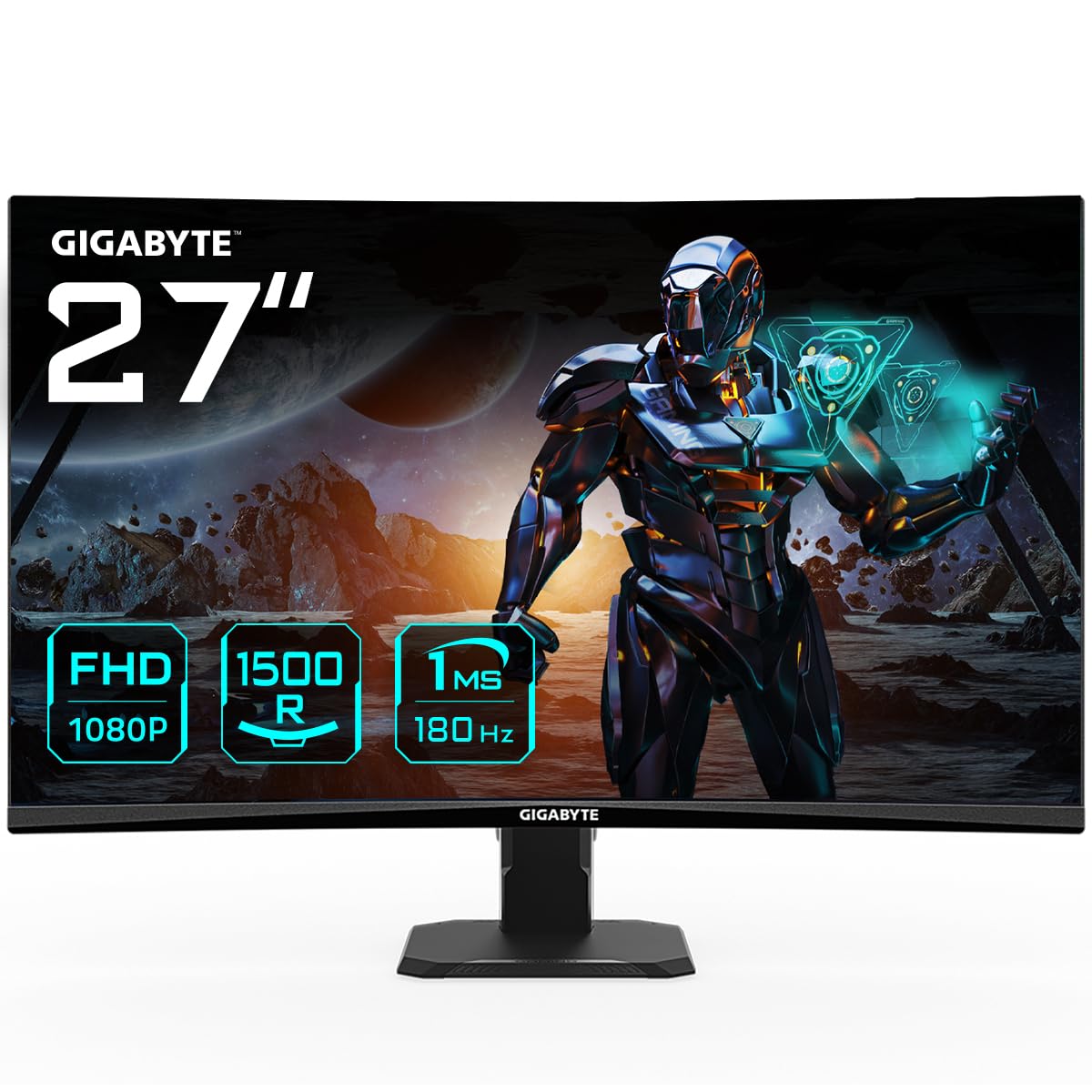 Gigabyte GS27FC 27" Monitor de Juego Curvo FHD - 1920 x 1080, 1500R, 180Hz, 1 ms, 250 CD/m², FreeSync Premium, HDR Ready, HDMI 2.0, Displayport 1.4