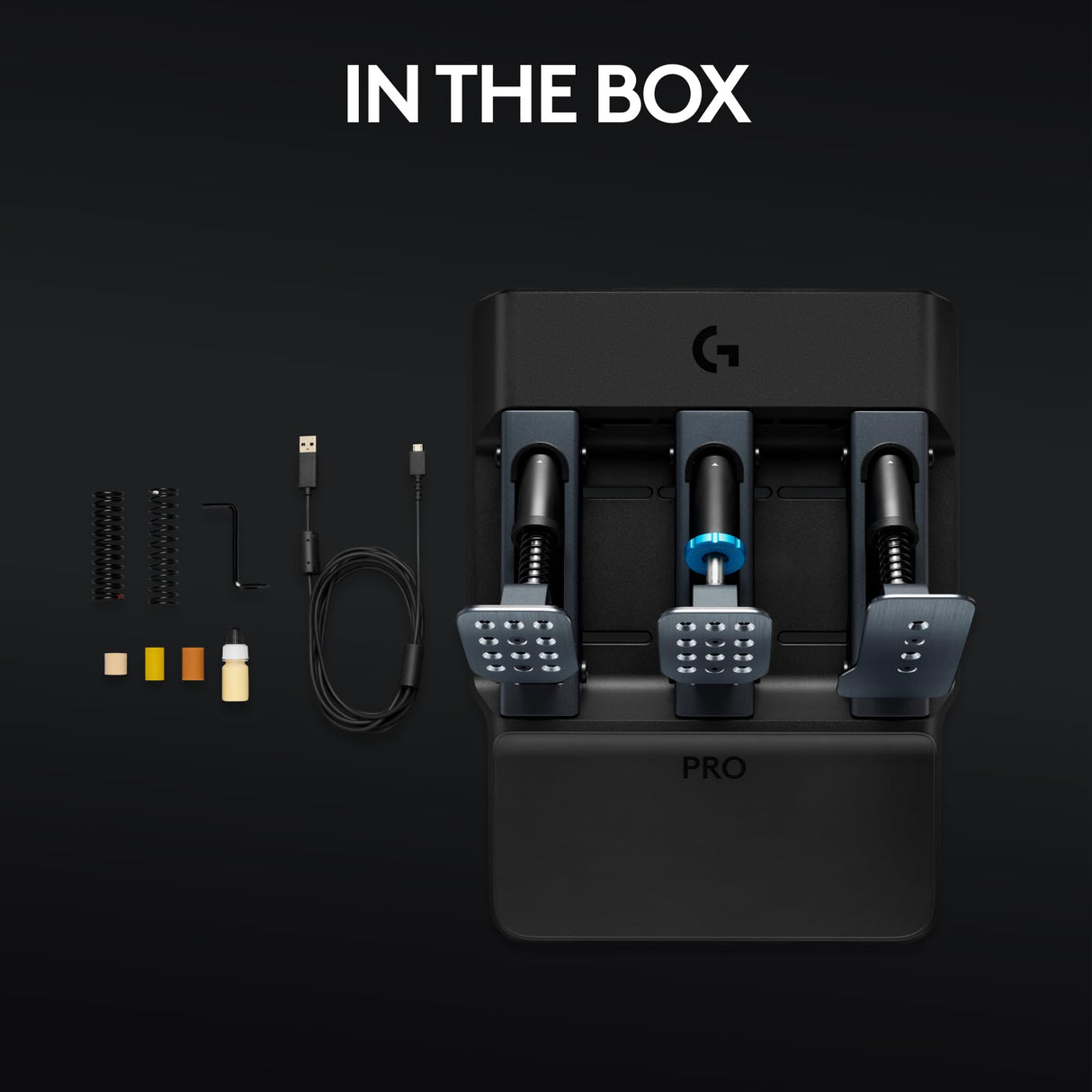 Logitech G PRO Racing Pedals - Pedales de simulación de carreras con freno con celda de carga de 100 kg, totalmente personalizables, resortes y elastómeros intercambiables, diseño modular, Negro
