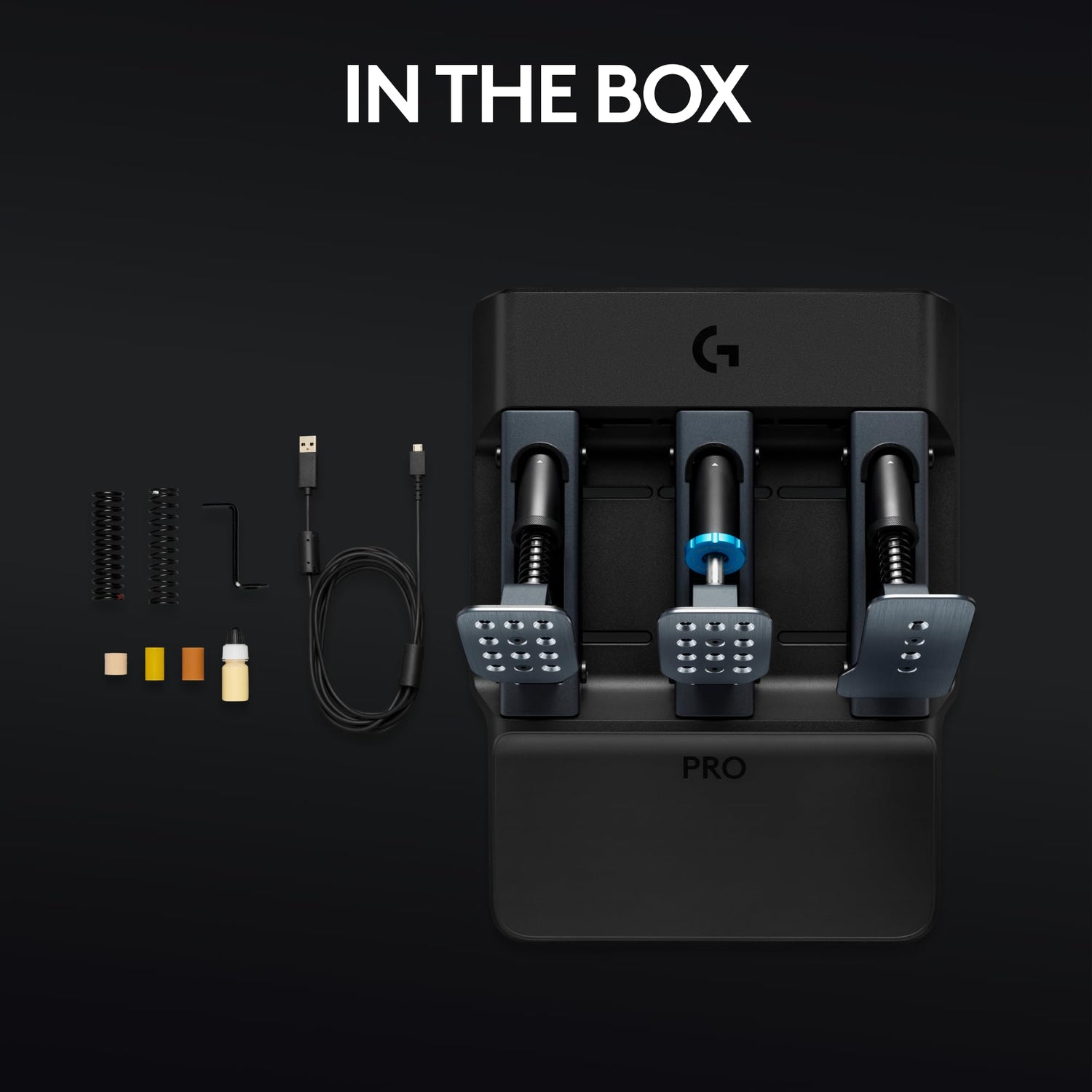 Logitech G PRO Racing Pedals - Pedales de simulación de carreras con freno con celda de carga de 100 kg, totalmente personalizables, resortes y elastómeros intercambiables, diseño modular, Negro