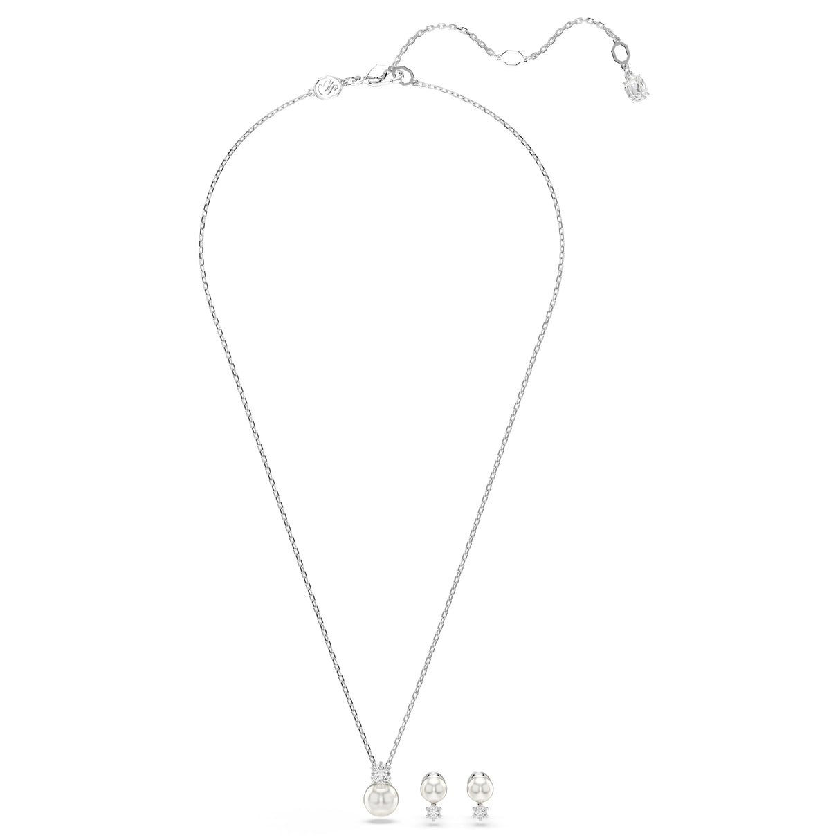 Swarovski Conjunto Matrix, Perla de cristal, Talla redonda, Blanco, Baño de rodio