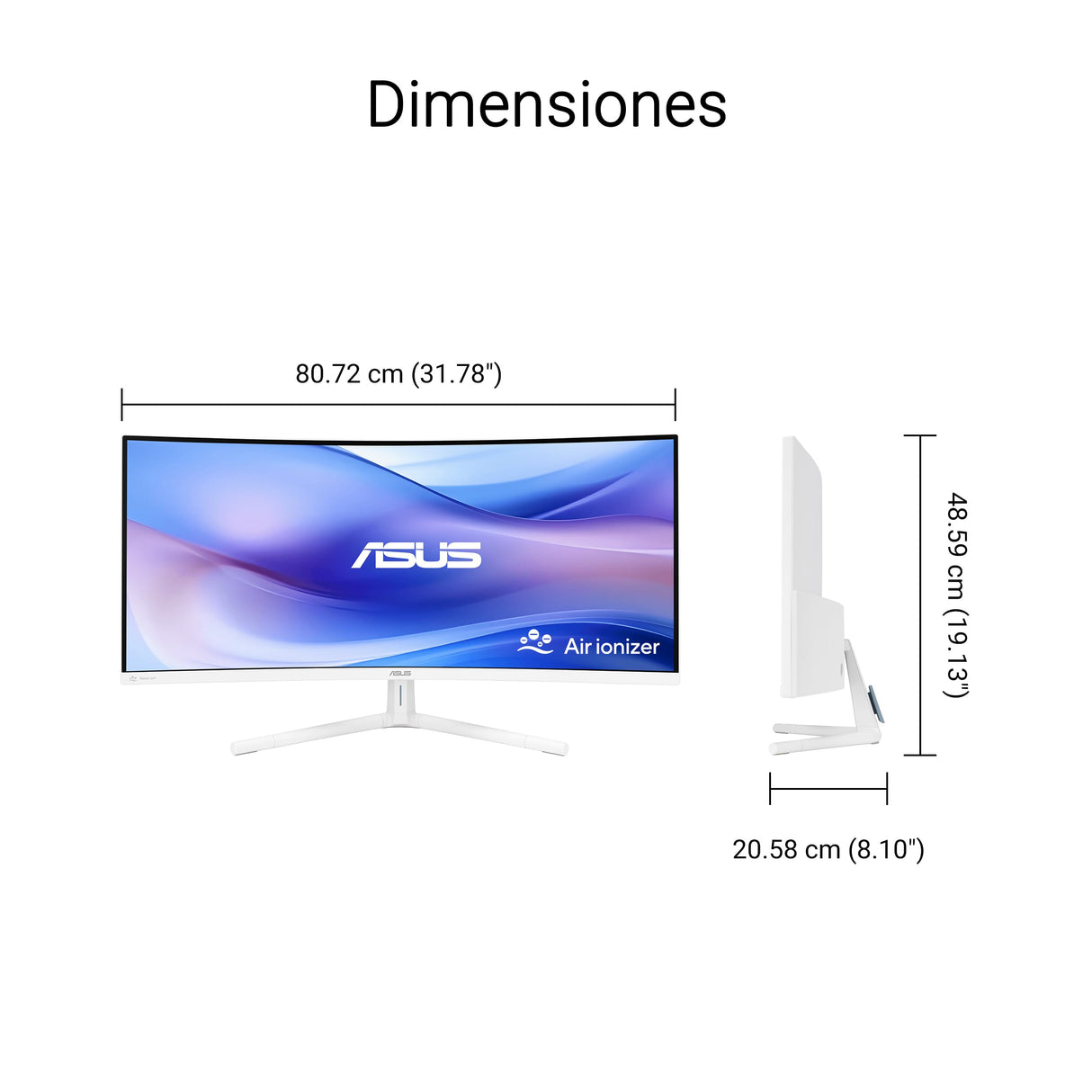 ASUS VU34WCIP-W Monitor Eye-Care WQHD de 34 Pulgadas, 3440x1440, curvatura 1500R, sin Marco, 100 Hz, ionizador de Aire, SmoothMotion, Eye Care Plus, USB-C PD 65 W, Altavoces, sostenibilidad óptima