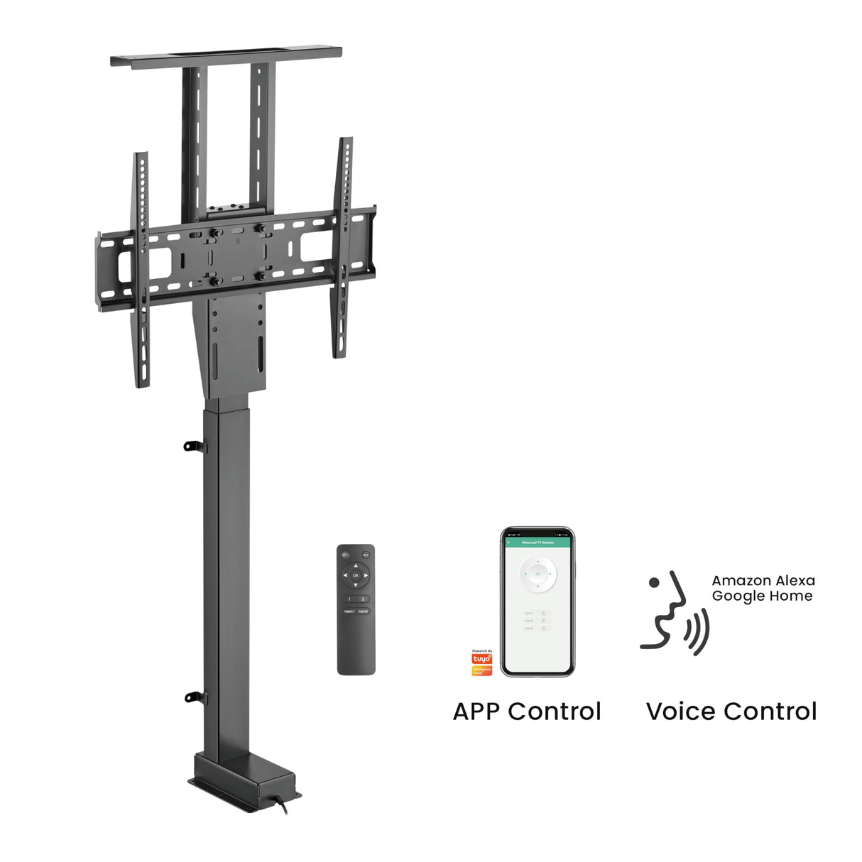 Maclean MC-866T Soporte para TV de Altura Ajustable Eléctricamente, Instalación Elevadora para TV de 37-80", Control Remoto y por Aplicación, Compatible con Tuya, Carga MAX. 60 kg, MAX. VESA 600x400