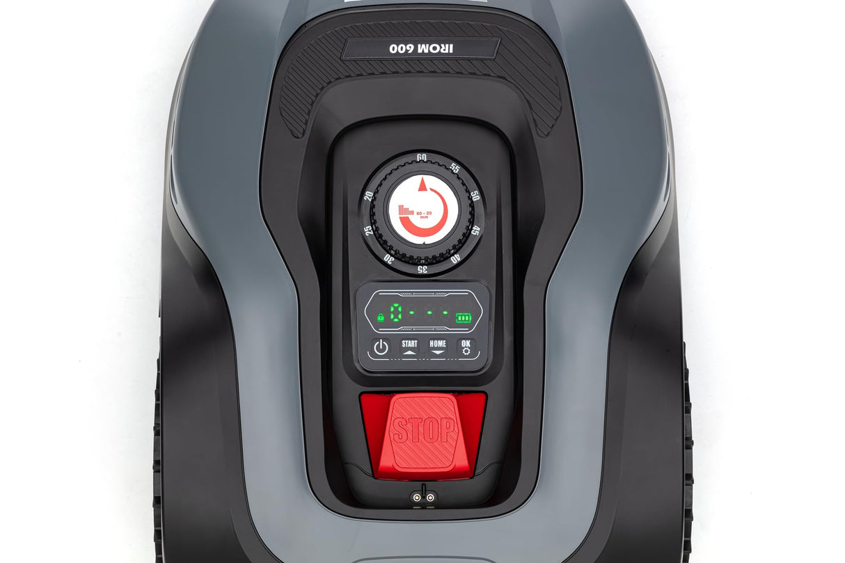 IKRA Robot cortacésped iROM 600 para céspedes de hasta 600 m², WiFi o Bluetooth, Control por App, multizona, Incl. estación de Carga & Sensor de Lluvia, 6 Cuchillas de Repuesto