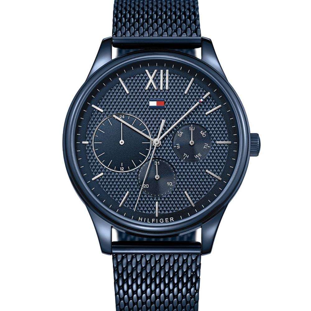 Tommy Hilfiger Reloj Analógico de Cuarzo Multifunción para Hombre con Correa de Malla de Acero Inoxidable Azul - 1791421