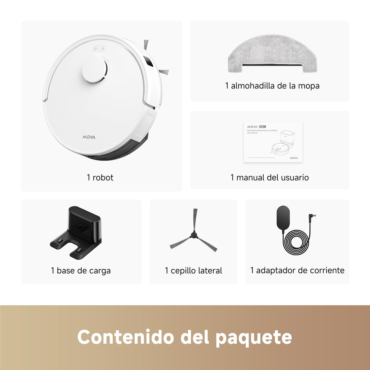Mova E20 Robot Aspirador y Fregasuelos, Navegación LDS, Potencia de Succión de 5,000 Pa, Aspiradora y Mopa 2 en 1, Cuerpo Compacto