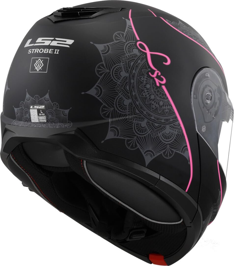 LS2, Casco modular moto STROBE II LUX negro rosa, S