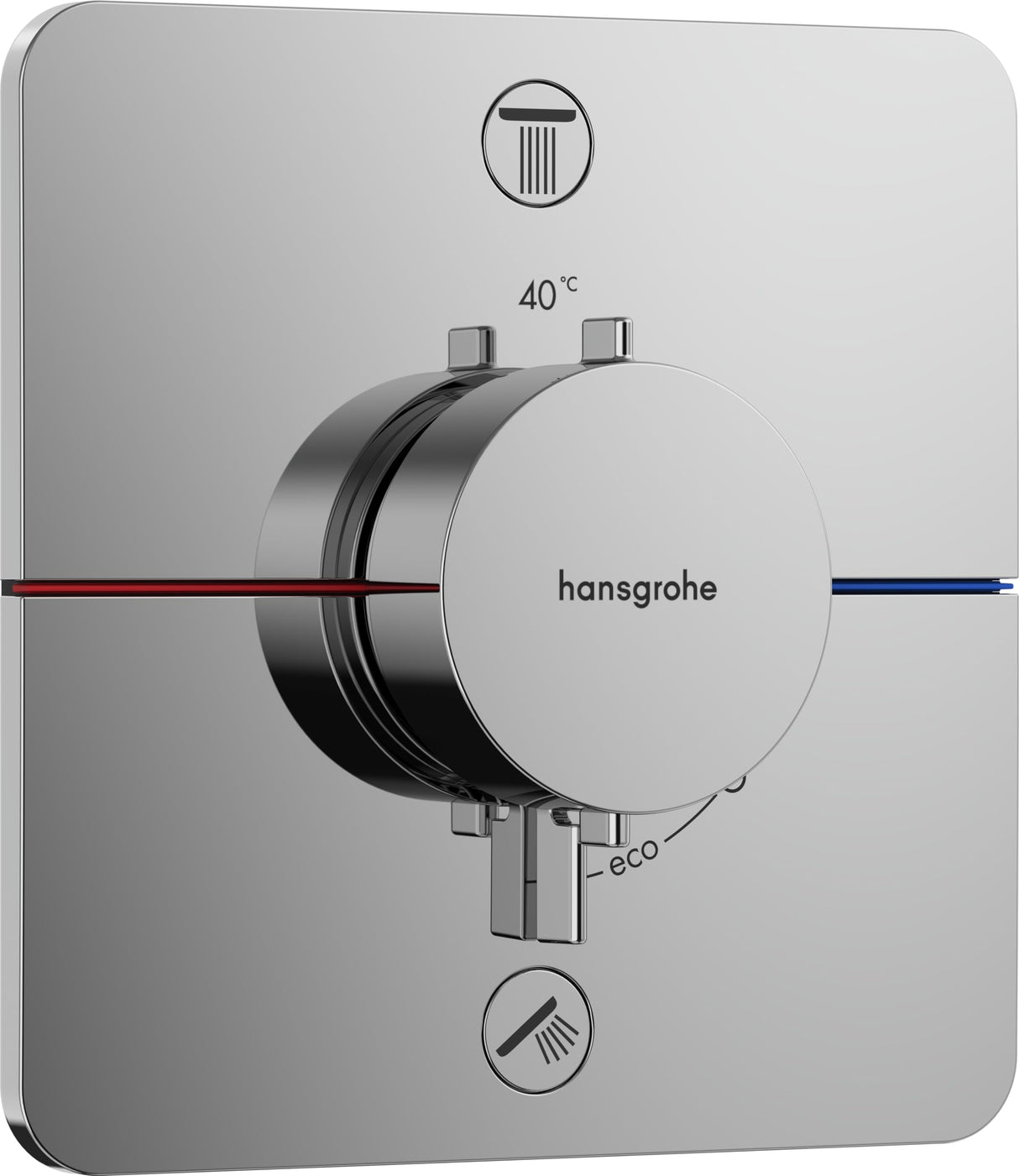 hansgrohe ShowerSelect Comfort Q, termostato empotrado , grifo con botón de seguridad (SafetyStop) a 40 °C, termostato para ducha y bañera, mezclador para 2 funciones, cromo