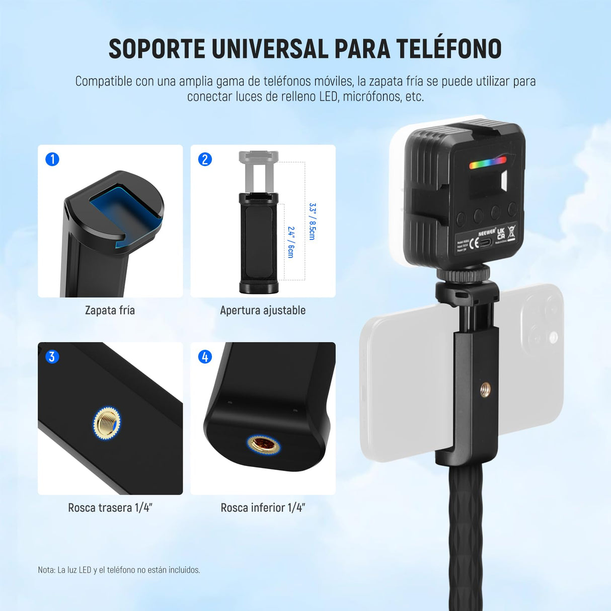 NEEWER Action Cam Mount Kit con Super Clamp Tubo Suave Adaptador Cámara Acción Soporte Móvil Ajustable para Superficies Planas/Redondas Compatible con GoPro Insta360 DJI Action Camera Smartphone GP-26