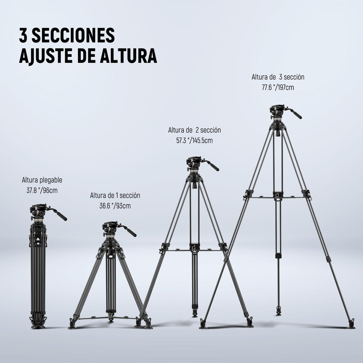 NEEWER 78" Trípode Vídeo de Fibra Carbono con Cabezal Fluido, Trípode de Bloqueo Liberación con 6 Nivel Contrapeso, 4 Nivel Amortiguación de Giro/Inclinación, Placa QR Modo Dual, Máx Carga 18lb, LL55