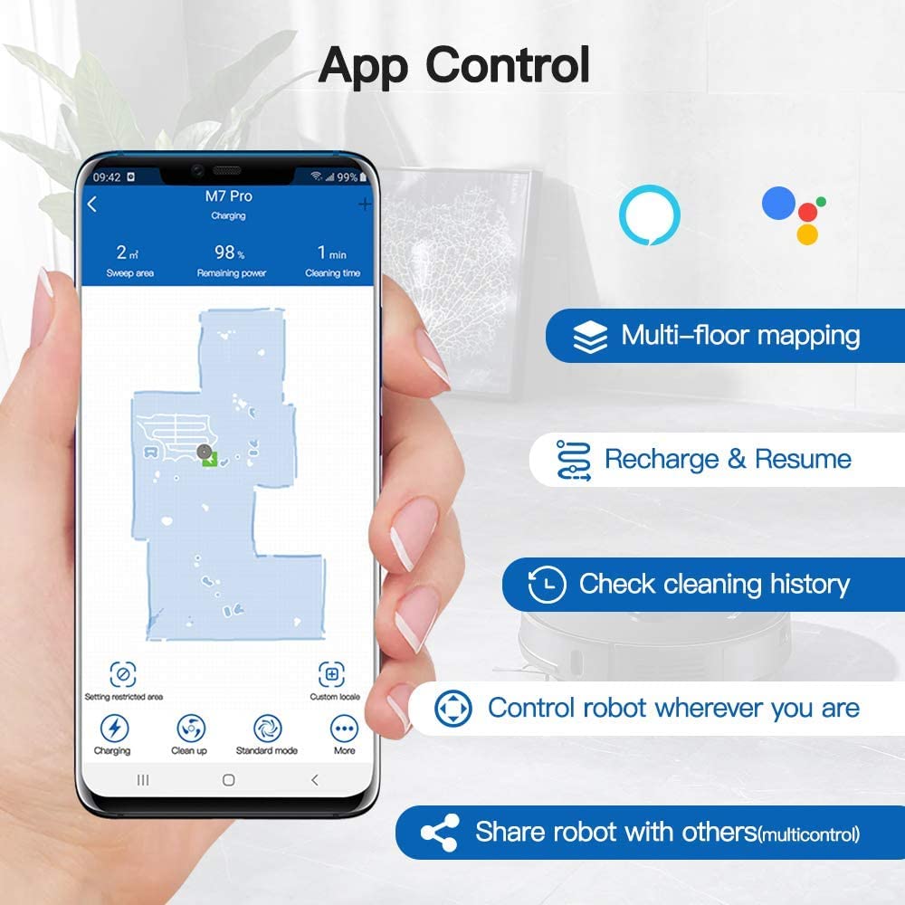 Proscenic El robot aspirador M7 PRO, con navegación láser inteligente, limpiador y lavadora 2 en 1, conexión Wi-Fi, control de aplicaciones y Alexa, no incluye papelera inteligente
