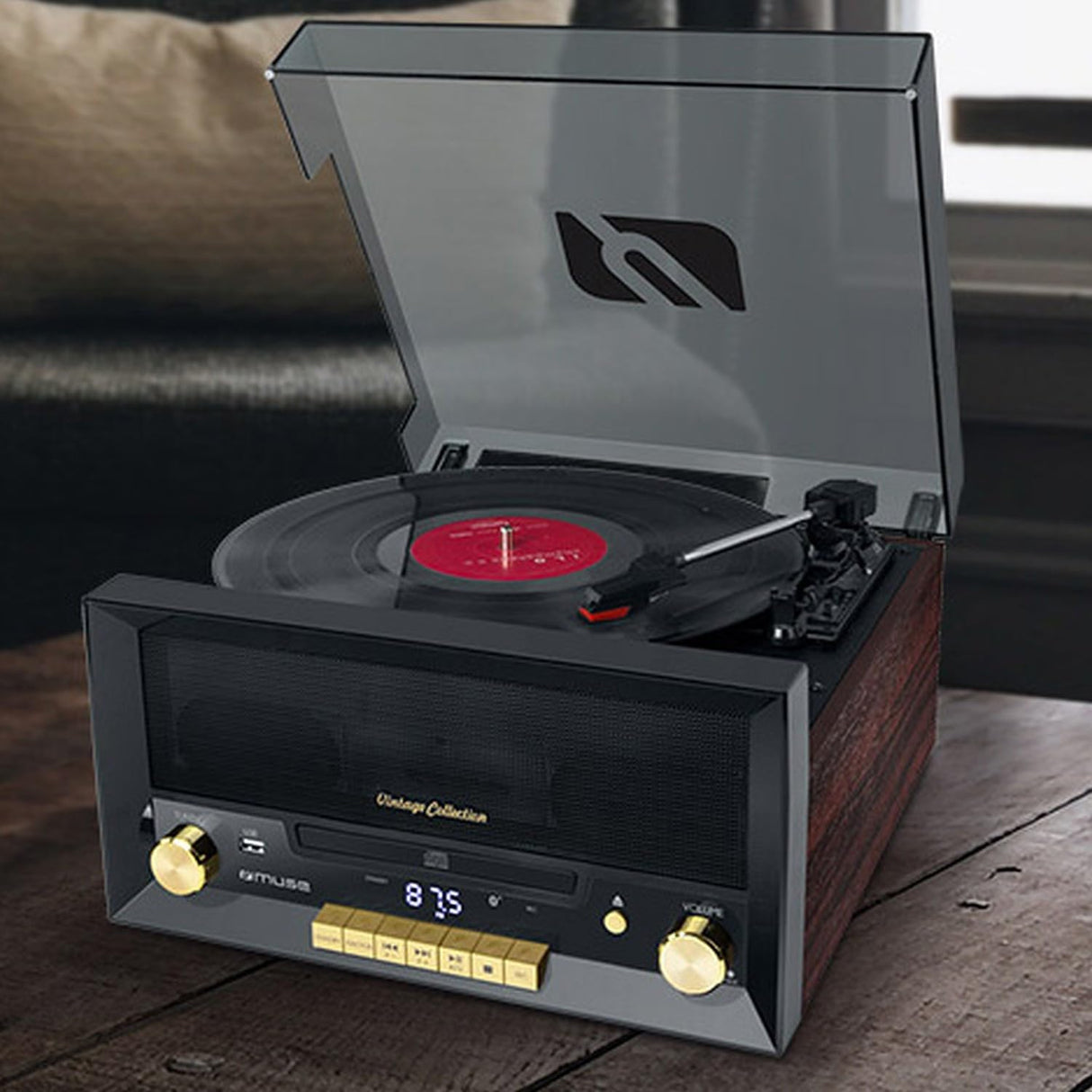 Muse MT112W - Micro Sistema CD y Radio con Giradiscos Muse Tres velocidades, Bluetooth, USB y Lector de Tarjetas SD