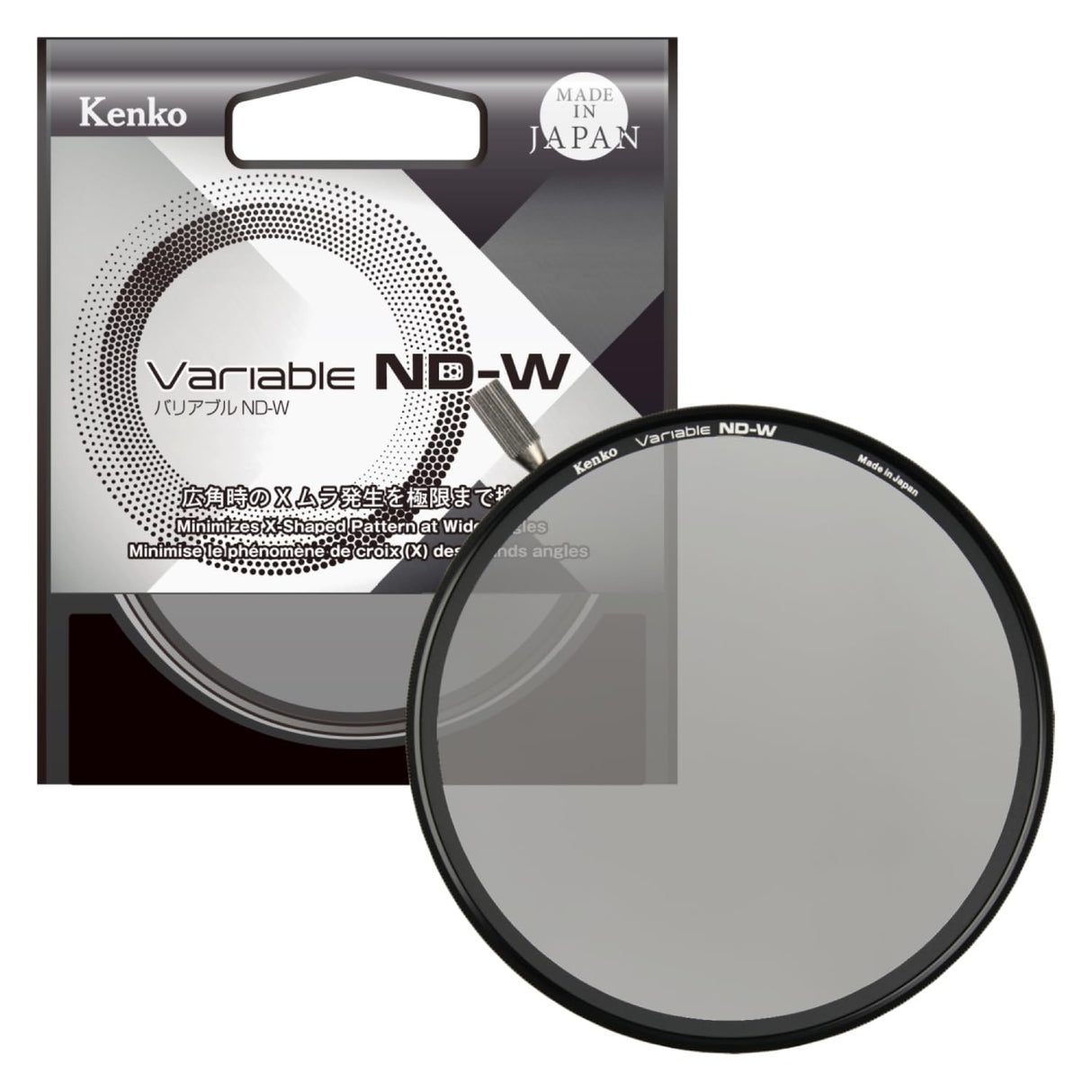 Kenko Filtro ND Variable ND-W φ77 mm, ND2.5-ND128, para Lentes Gran Angular, sin patrón en Forma de X, Alta reproducibilidad del Color, con Perilla de Ajuste, Fabricado en Japón, 377062