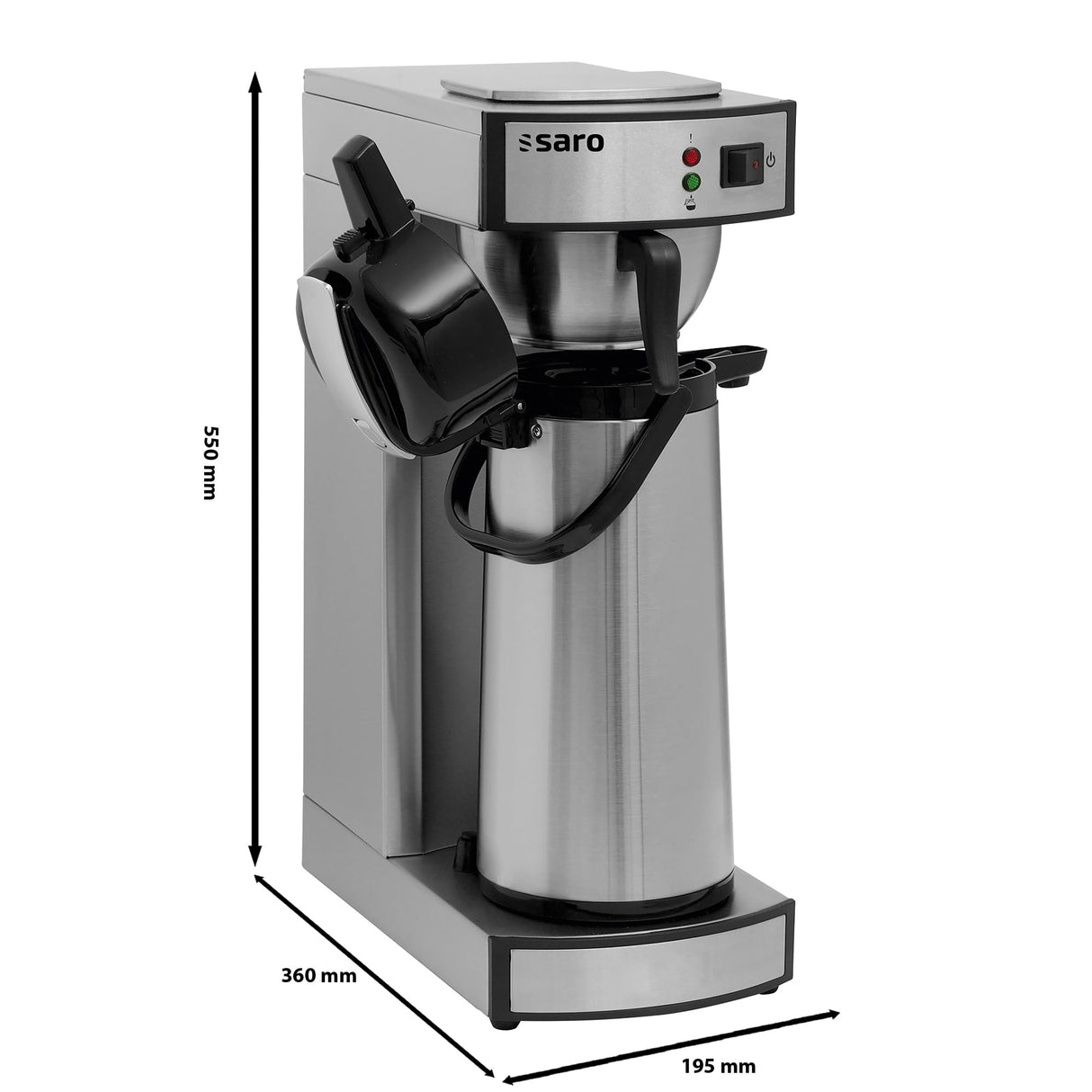 Saro Cafetera con termo de acero inoxidable – 2,2 L – Tiempo de preparación de 5 – 6 minutos – Protección contra funcionamiento en seco – 2,069 kW – Modelo THERMO 24