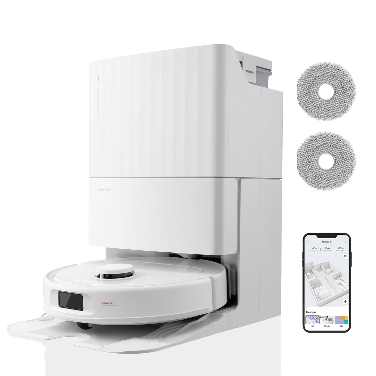 roborock Qrevo S Set Aspiradora Robot, HyperForce® 7000Pa, Autovaciado de Polvo, Base multifunción, Control Inteligente, PreciSense® LiDAR, además 2 Paños de Limpieza, Blanco