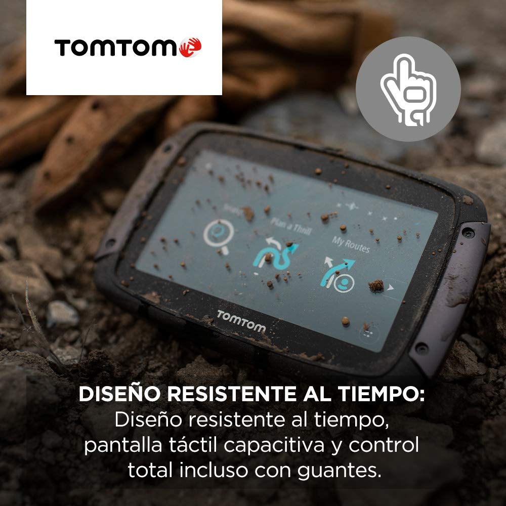 TomTom GPS para motocicletas Rider 50 (4,3 pulgadas con carreteras montañosas, actualizaciones mediante Wi-Fi, info tráfico en tiempo real, Radares de tráfico para 3 meses, 24 mapas)