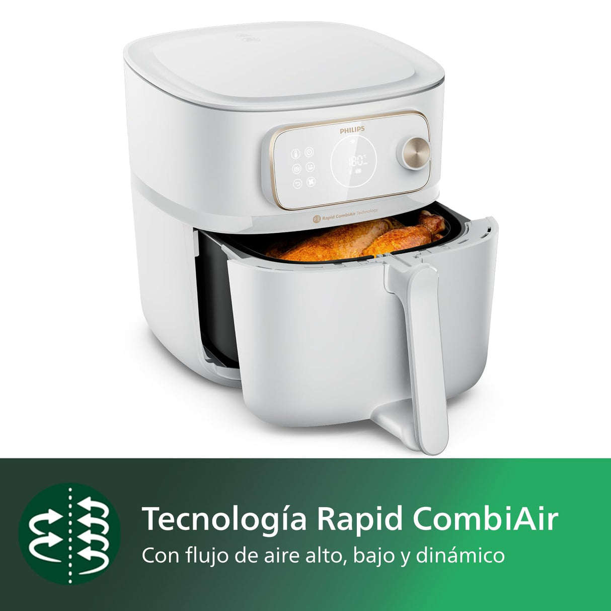 Philips Airfryer Combi Serie 7000 XXL - 8,3 L (2 kg), 22 en 1 Airfryer, Conexión WiFi, 99% menos grasa Añadida** con Rapid CombiAir, Aplicación HomeID, Blanco (HD9876/20)