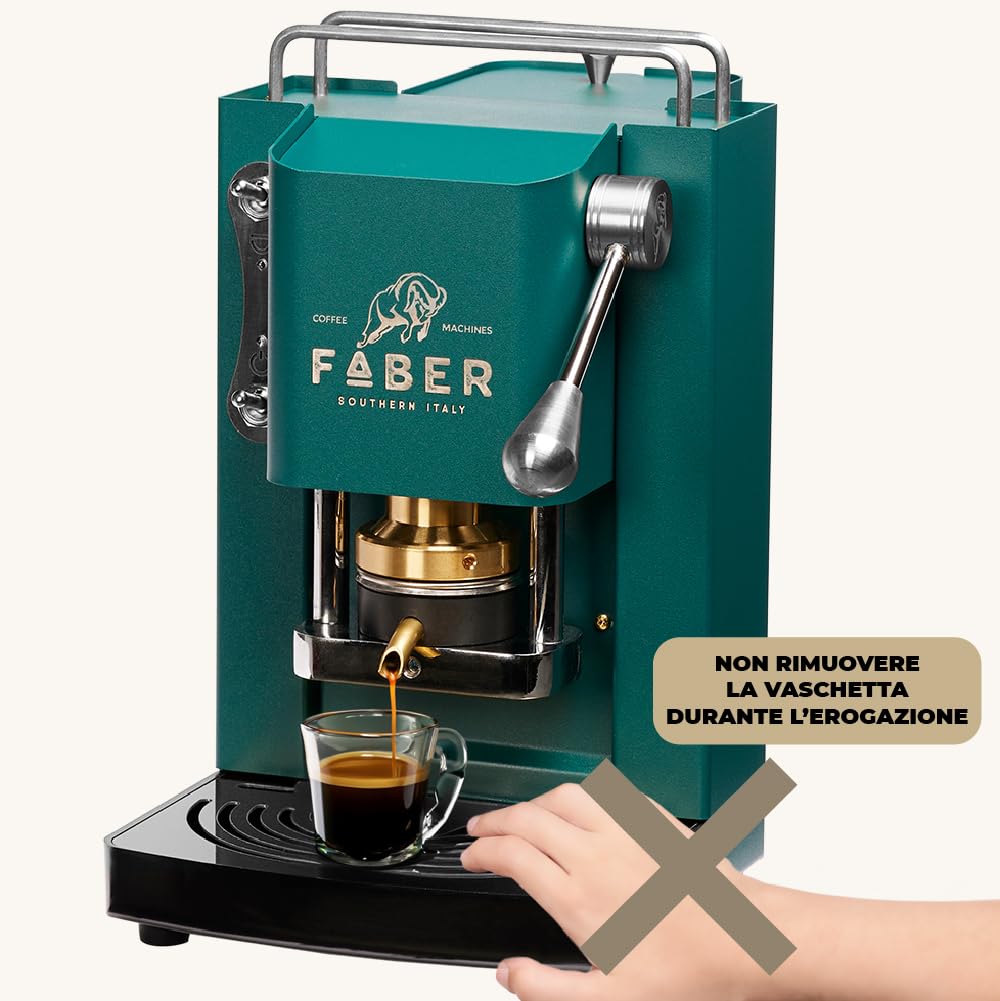 FABER COFFEE MACHINES Pro Mini Deluxe Model | Máquina de cápsulas de café de 44 mm | Acabado verde británico cromado | prensa de almohadilla de latón