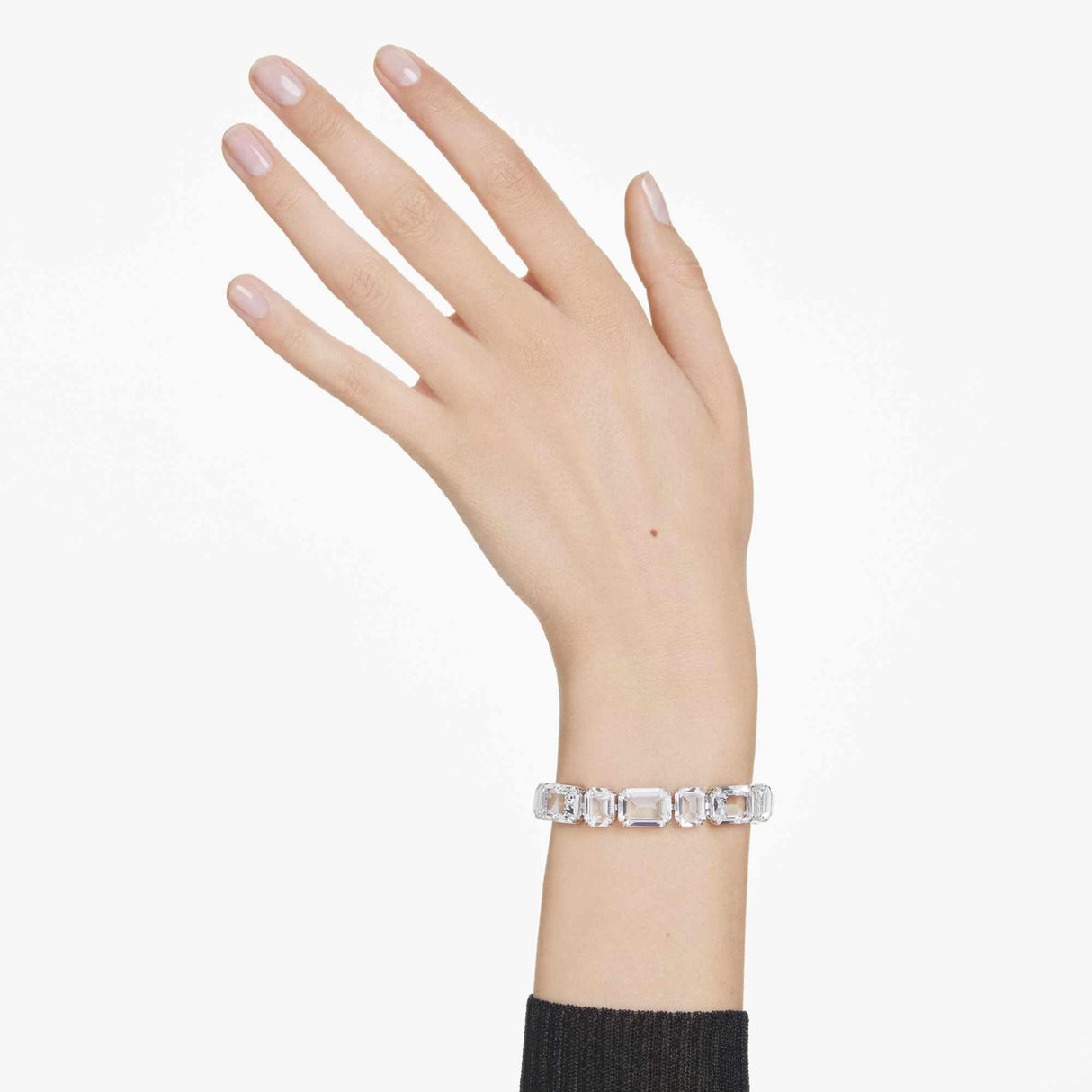 Swarovski Pulsera Tennis Millenia, Talla octogonal, Blanca, Baño de rodio