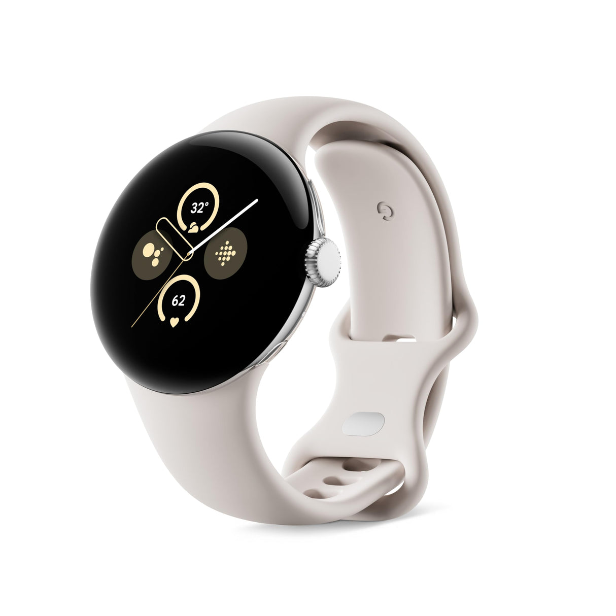 Pixel Watch 2 – Lo mejor de y Fitbit – Monitor de frecuencia cardíaca, gestión del estrés, funciones de seguridad – Android – Carcasa de aluminio en plata pulida – Brazalete deportivo en Porcelain –