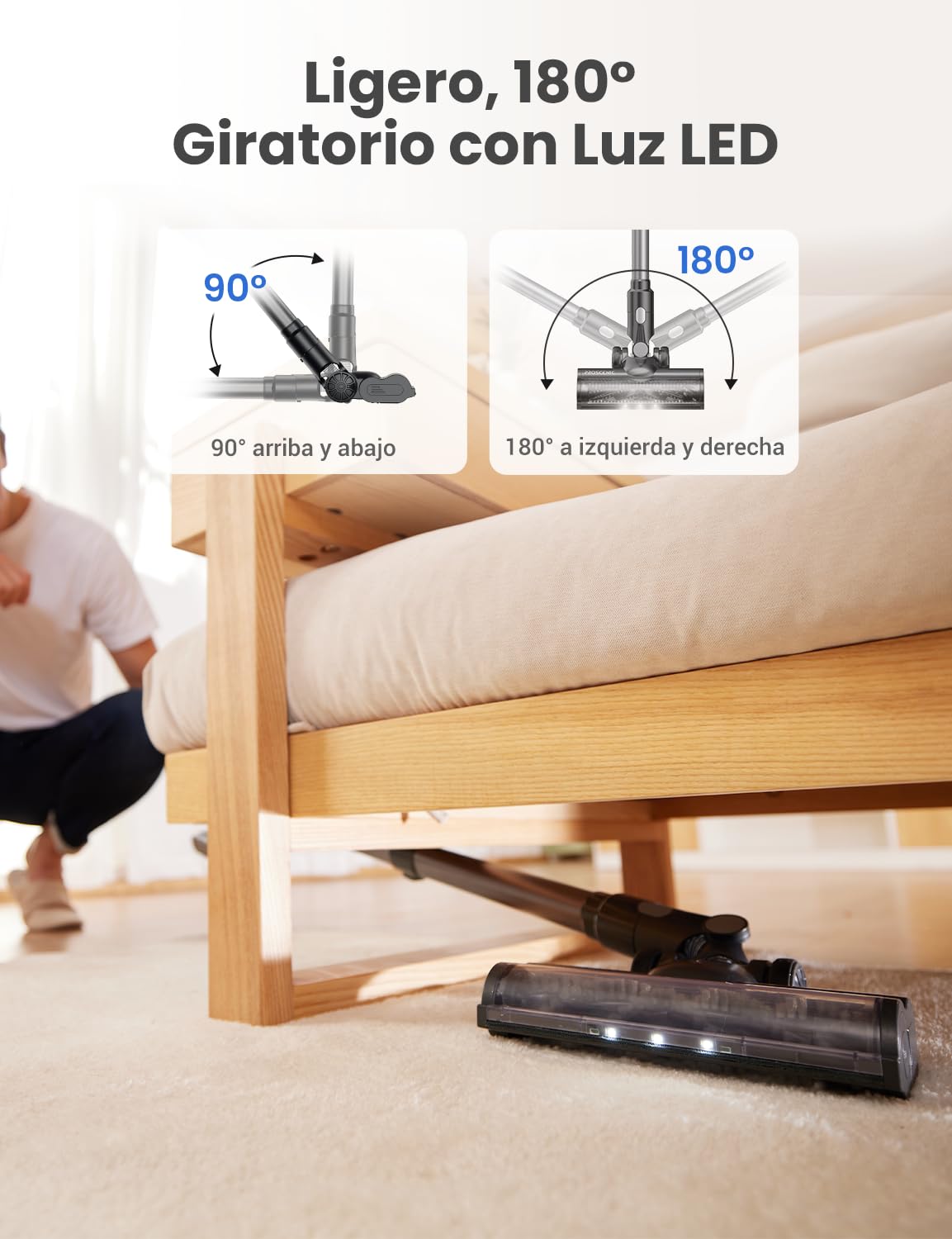 Proscenic P11 Mopping Aspiradora sin Cable y Fregona 2 en 1, 45kPa/550W/60Min Aspiradora Escoba Inalámbrico y Vertical con Batería Antienredos para Alfombras/Suelos Duros/Cortinas/Pelos de Mascotas