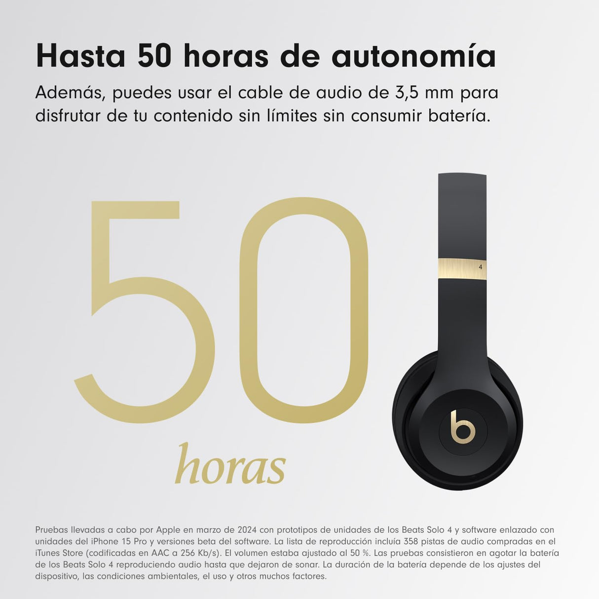 Beats Solo 4 - Auriculares Wireless Bluetooth on-Ear, compatibles con Apple y Android, con hasta 50 Horas de batería - Negro y Oro