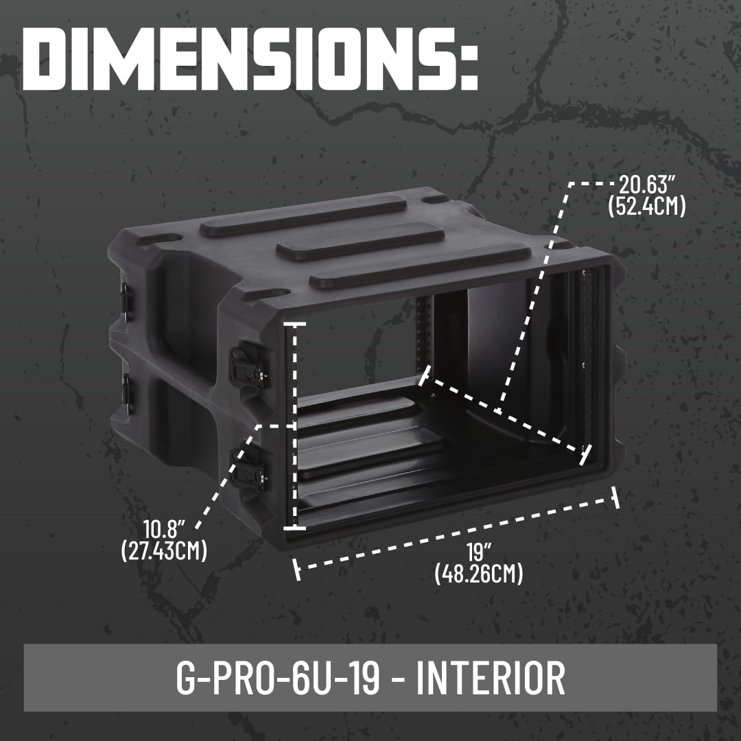 Gator Cases Pro Series Caja para Rack 6U Moldeada Rotacionalmente con Profundidad Estándar de 19"; Hecho en USA (G-PRO-6U-19)