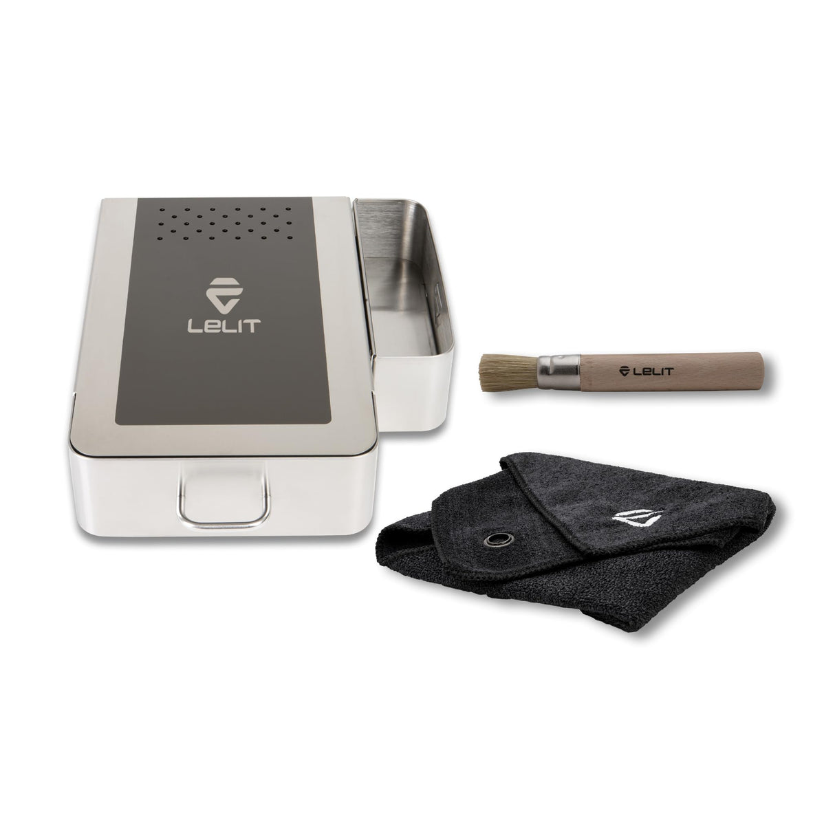 Caja de golpeo LELIT con paño y Cepillo - Contenedor de posos de café - Plata/Negro - PLA360M Cajón