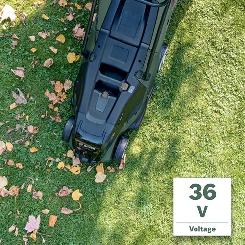 Bosch Cortacésped a batería UniversalRotak 36-560 (36 Volt, 2x Batería 2,0 Ah, Ancho de corte: 36cm, Superficies hasta 560 m², en Caja)