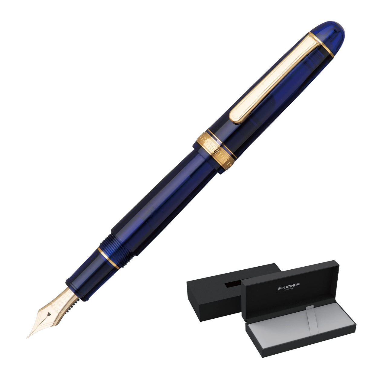 PLATINUM Pluma estilográfica japonesa #3776 Century Gold Trim Chartres Blue B/Azul/0,44-0,54 mm/Hecho a Mano/Pluma de Oro de 14 quilates/con caja de regalo/pluma estilográfica