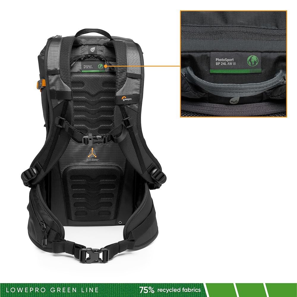 Lowepro PhotoSport BP 15L AW III, Mochila Tactica para Cámara Sin Espejo, Acceso Lateral, Inserto de Cámara Extraíble, Sistema de Correa para Accesorio, Compatible con Sony α6000, Gris