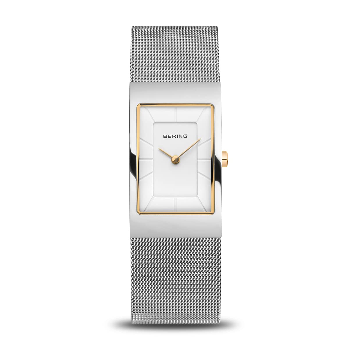 BERING 10222-010-S Reloj de cuarzo para mujer con caja de acero inoxidable plateado de 22 mm y esfera blanca, correa milanesa, cristal de zafiro y resistencia al agua de 5 ATM