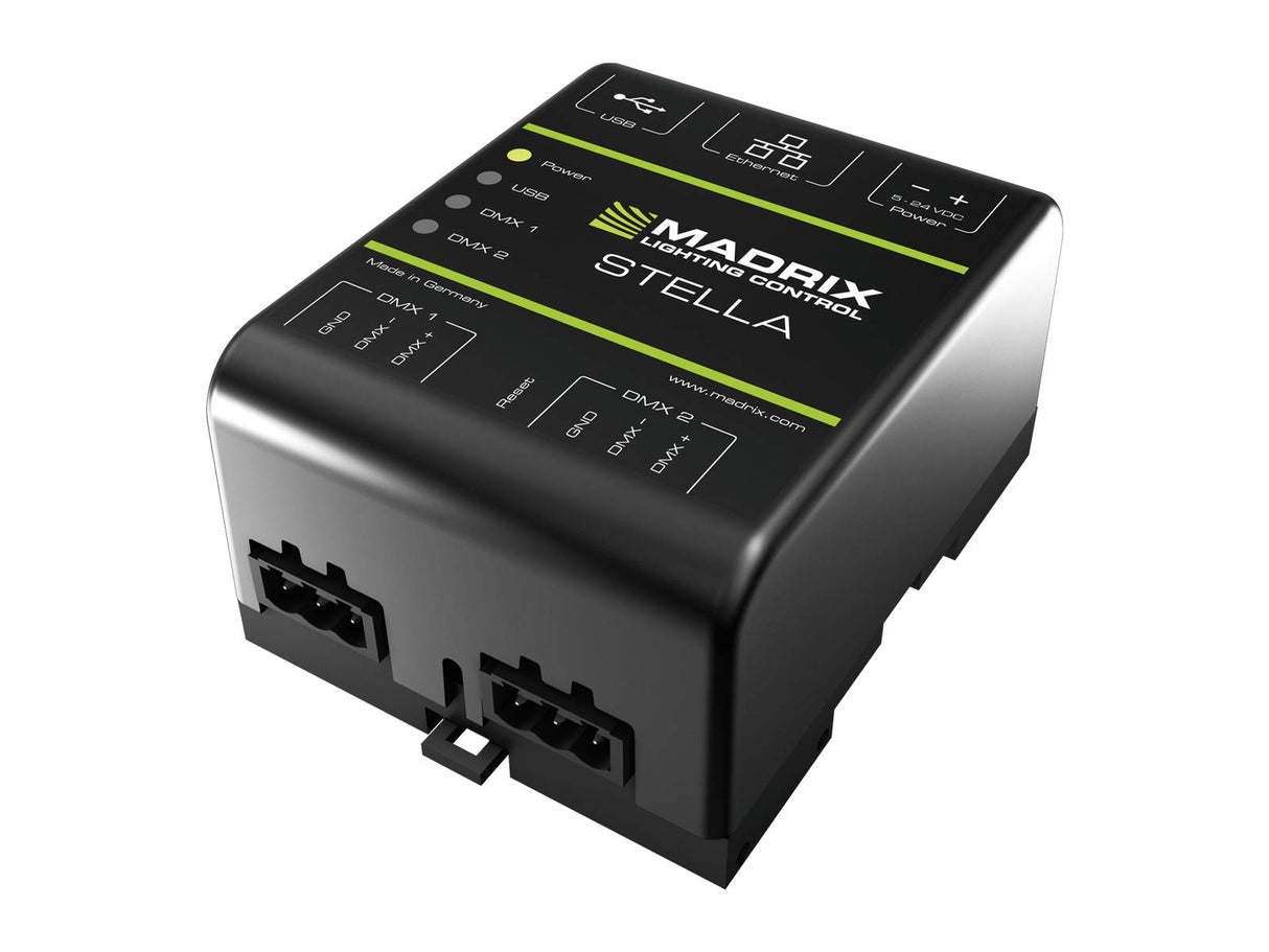 Madrix M0010084 "Stella A 2-Port Art-Net Node o DMX 512" Interfaz USB para proyecto de estado sólido