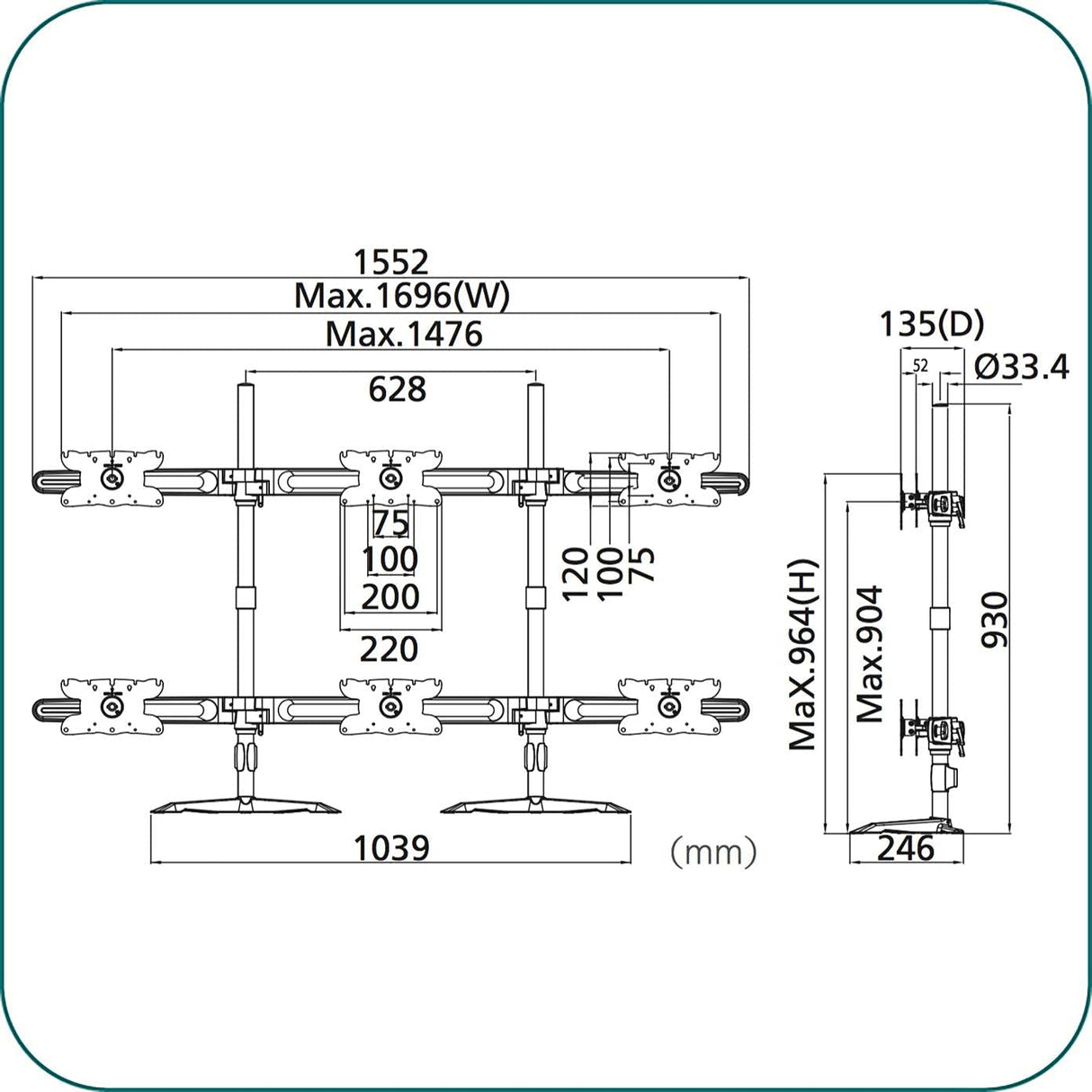Aavara DS610 - Soporte de pie de Hexa para pantalla plana (TV, 48 kg, 61 cm (24"), 81,3 cm (32"), 100 x 100 mm, 200 x 100 mm)
