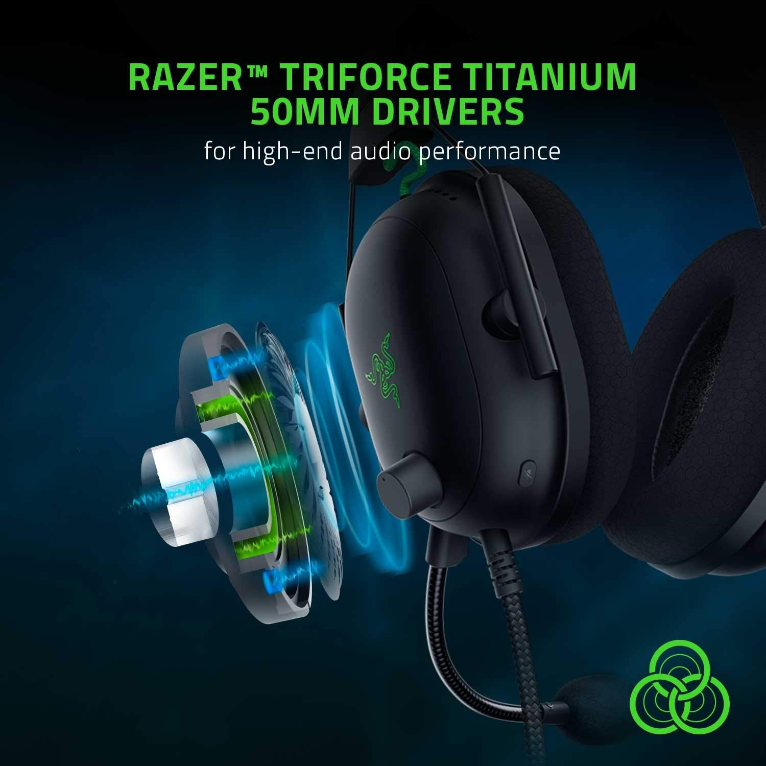 Razer BlackShark V2 Gaming Headset: THX 7.1 Spatial Surround Sound,50 mm Driver, Micrófono Desmontable, PC, PS4, PS5, Switch, Xbox One, Xbox Series X & S, Mobile,3.5 mm Audio Jack & USB DAC,Negro