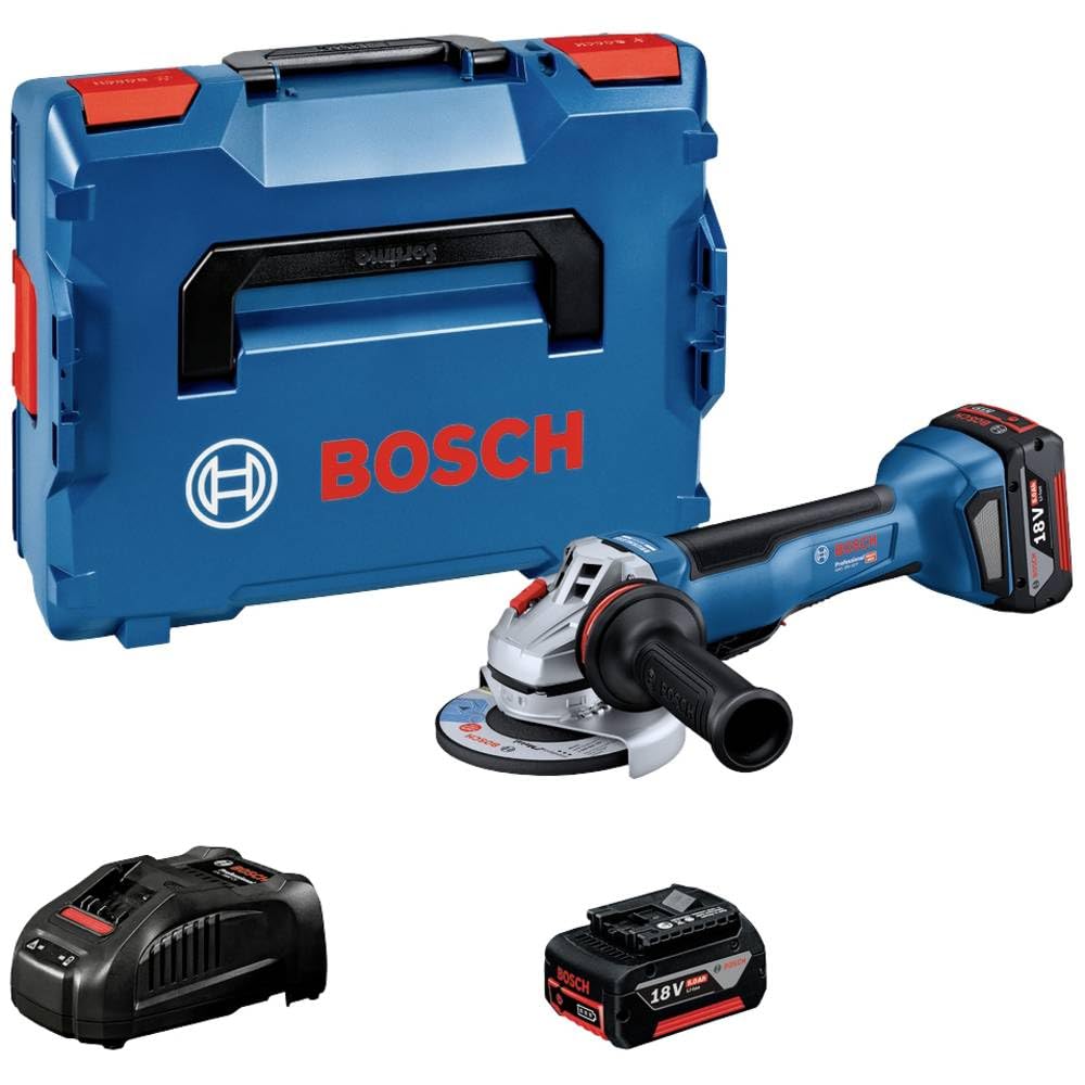 Bosch Professional 18V System GWS 18V-10 P - Amoladora angular a batería (Brushless, Ø 125 mm, 9000 rpm, interruptor PROtection, 2 baterías 5.0Ah, en L-BOXX)