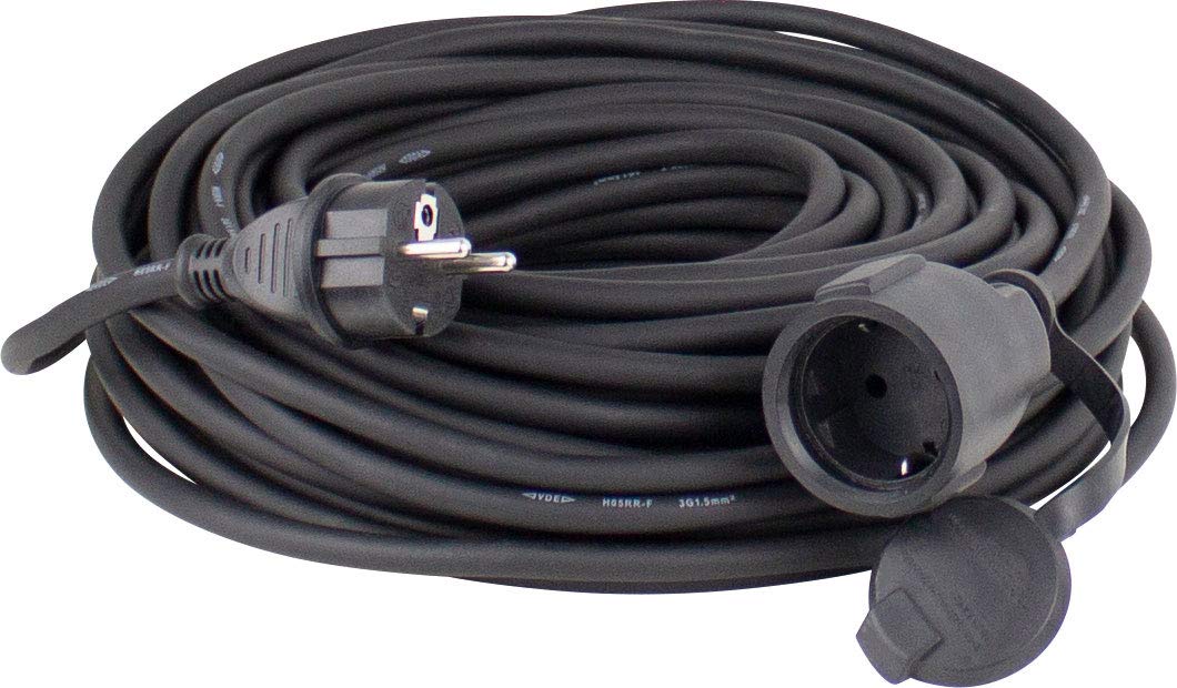 as - Schwabe alargador de Cables 40 m H07RN-F 3G1,5 - Cable de extensión 230 V / 16 A / 3.500 W - con Tapa de protección - Resistente al Polvo y a Las Salpicaduras IP44 - Negro, 60375